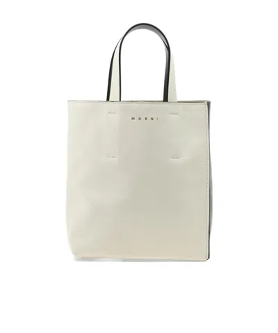 Marni Logo-print Leather Tote Bag In Neutral