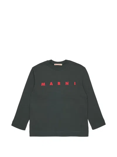 Marni Kids' Logo-print Long-sleeve T-shirt In Green