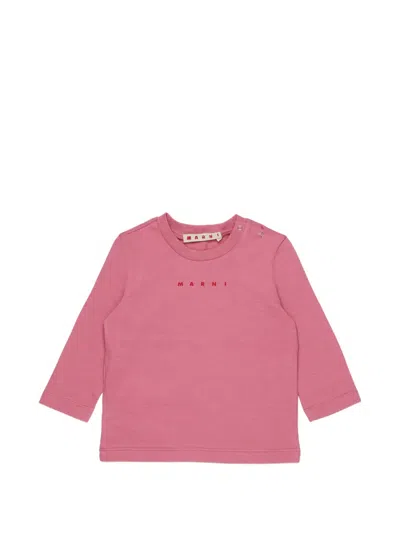 Marni Babies' Logo-print Long-sleeve T-shirt In Pink