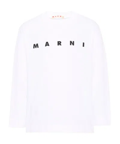 Marni Kids' Logo-print Long-sleeve T-shirt In White