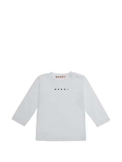 Marni Kids' Logo-print Long-sleeve T-shirt In White