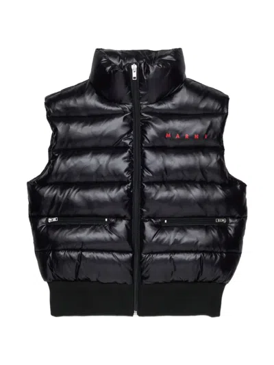 Marni Kids' Logo-print Padded Gilet In Black