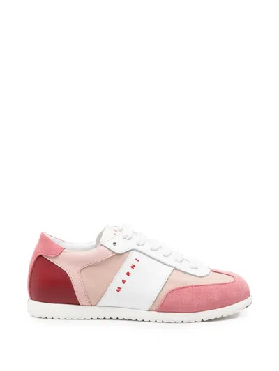 Marni Kids' Logo-print Panelled Sneakers In Pink
