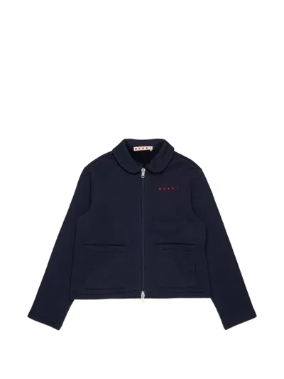 Marni Kids' Logo-print Peter Pan-collar Sweatshirt In Blue