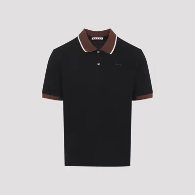 Marni Embroidered Logo Polo T-shirt In Black