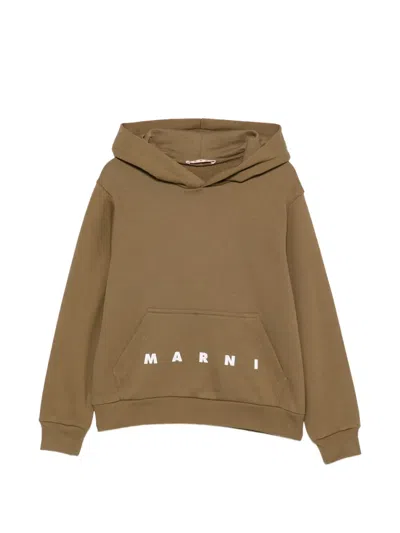 Marni Kids' Logo-print Pouch-pocket Hoodie In Brown