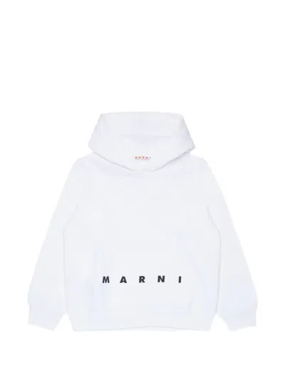Marni Kids' Logo-print Pouch-pocket Hoodie In White