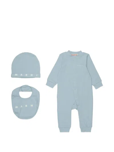 Marni Babies' Logo-print Romper (set Of Three) In Blue