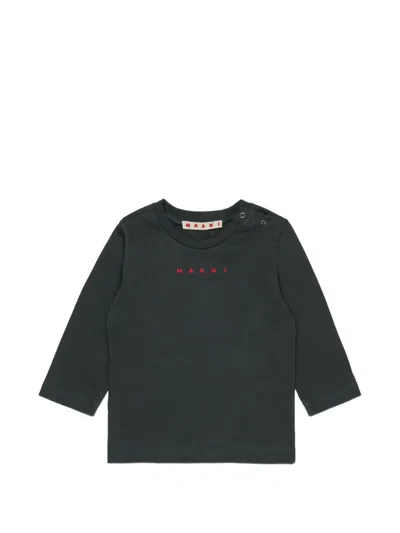 Marni Babies' Logo-print Shoulder-button T-shirt In Black