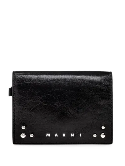 Marni Logo-print Studded Wallet In Black