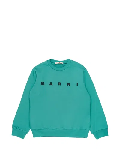 Marni Kids' Logo-print Sweatshirt In Green