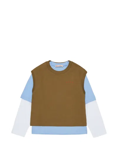Marni Kids' Logo-print Triple-layer T-shirt In Brown