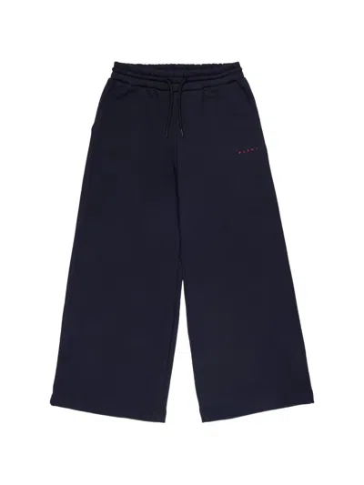 Marni Kids' Logo-print Wide-leg Track Pants In Blue