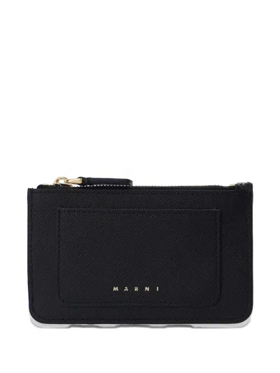 Marni Logo-print Zipped Card Holder In Black