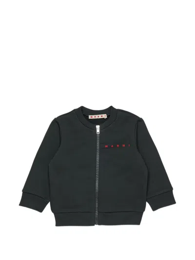 Marni Babies' Logo-print Zip-up Hoodie In Black