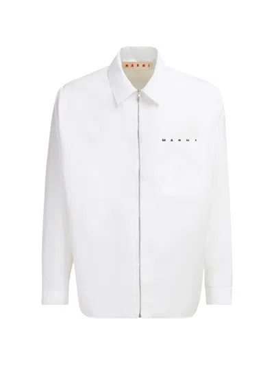 Marni Logo-print Zip-up Shirt In White