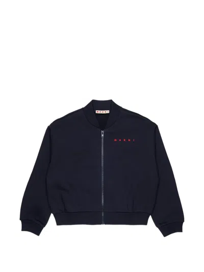 Marni Kids' Logo-print Zip-up Sweatshirt In Blue