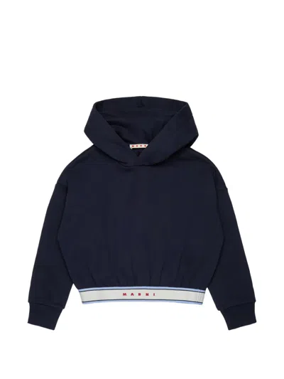 Marni Kids' Logo-tape Hoodie In Blue