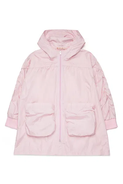 Marni Kids' Long Branded Windbreaker Jacket In Pink