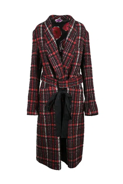 Marni Checked Wool-blend Coat In Red