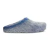 Marni Long Hair Calfskin Fussbett Sabot Blue Lilac Slippers In Blue