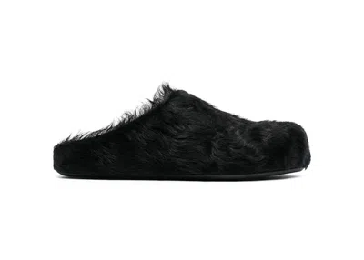 Pre-owned Marni Long Hair Calfskin Fussbett Sabot Mule (women's) Sneakers In Black