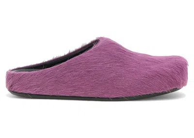 Pre-owned Marni Long Hair Calfskin Fussbett Sabot Mule (women's) Sneakers In Prune Violet