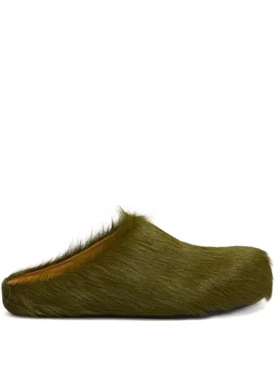 Marni Long Hair Calfskin Fussbett Sabot Shoes In Green