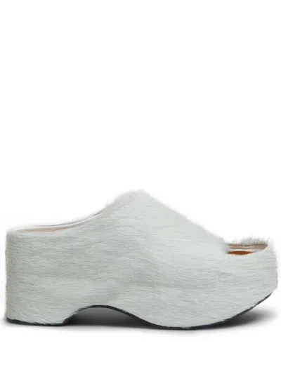 Marni Grey Long-hair Calfskin Chunky Clog In White