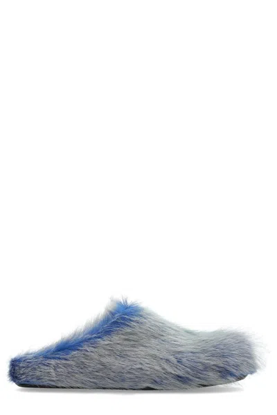 Marni Indigo Long Hair Calfskin Fussbett Sabot In Blue