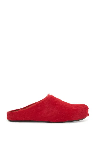 Marni 'long-haired Fur-lined Clog In Red