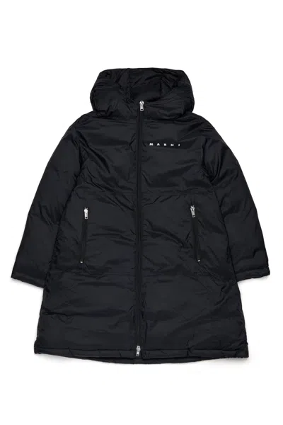 Marni Kids' Long Hooded Padded Jacket In Black