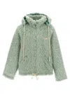 Marni Long Pile Shaggy Faux Fur Hooded Jacket Blue