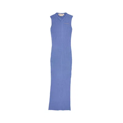 Pre-owned Marni Long Ribbed Dress 'opal' | Blue | Women's Size 40