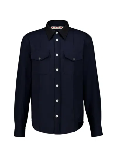 Marni Long-sleeve Chest-pocket Shirt In Blue
