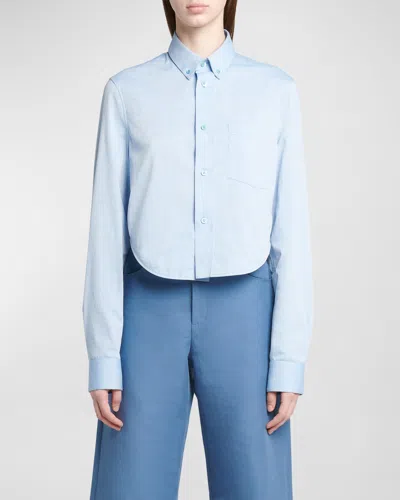 Marni Long-sleeve Collared Crop Shirt In Light Blue