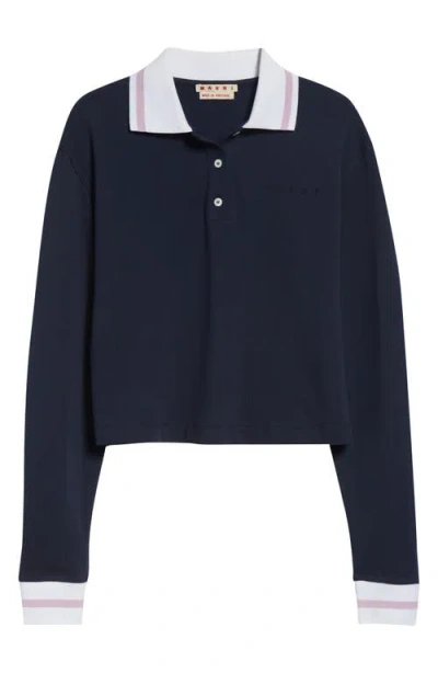 Marni Long Sleeve Cotton Polo In Blue