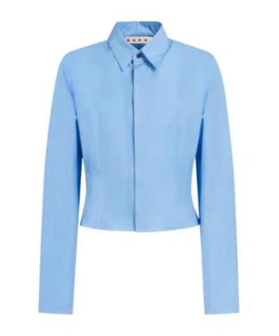 Marni Long-sleeve Cropped Cotton Shirt In Blue