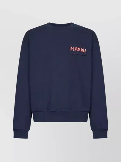 Marni Long Sleeve Drop Neck Knit Sweatshirt In Blue
