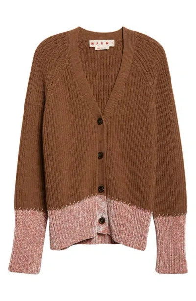 MARNI MARNI LONG SLEEVE MERINO WOOL V-NECK CARDIGAN