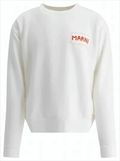 Marni Long-sleeve Pullover With Distinctive Patch Detail In White