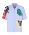 Marni Striped Short Sleeve Shirt With Graphic Patches In Blue