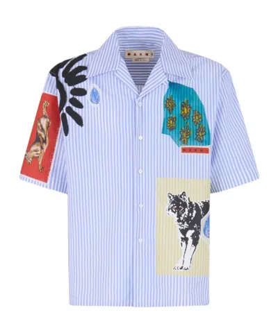 MARNI LIGHT BLUE STRIPED POPLIN BOWLING SHIRT