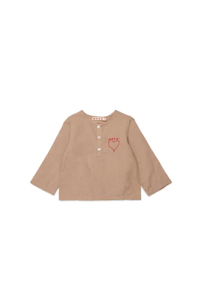 Marni Kids' Long-sleeve Shirt With Logo In Brown