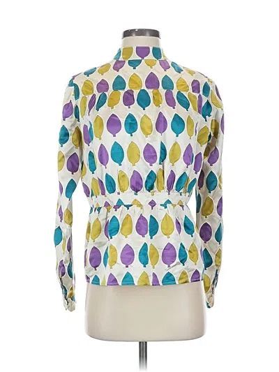 Pre-owned Marni Long Sleeve Silk Top Ivory Print Pattern Keyhole Neckline Tops In White