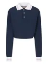 Marni Long-sleeve Striped-trim Polo Shirt In Blue