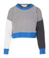 Marni Cropped Color-block Sweater With Round Neckline In Gray