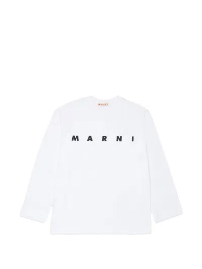 Marni Kids' Long Sleeve T-shirt With Logo Print In White