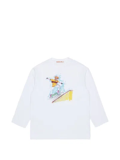 Marni Kids' Long Sleeve T-shirt With Logo In White
