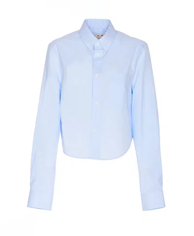 Marni Long Sleeved Buttoned Cropped Shirt In Blue